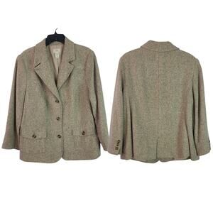L.L. Bean Tan Brown Wool Silk Vintage Chevron Lined Blazer Jacket Coat 1 X